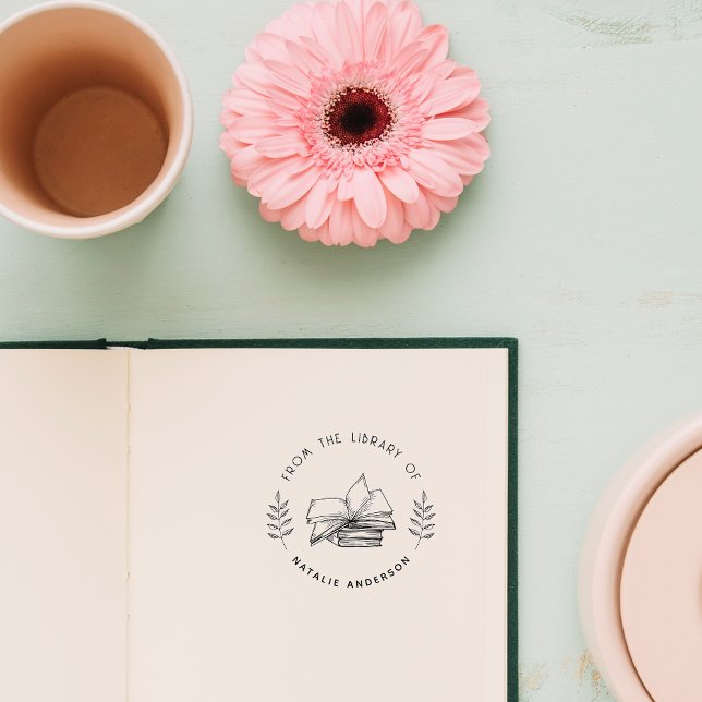 Chic Vintage Library Books Elegant Botanical Self-inking Stamp (Creator Uploaded)