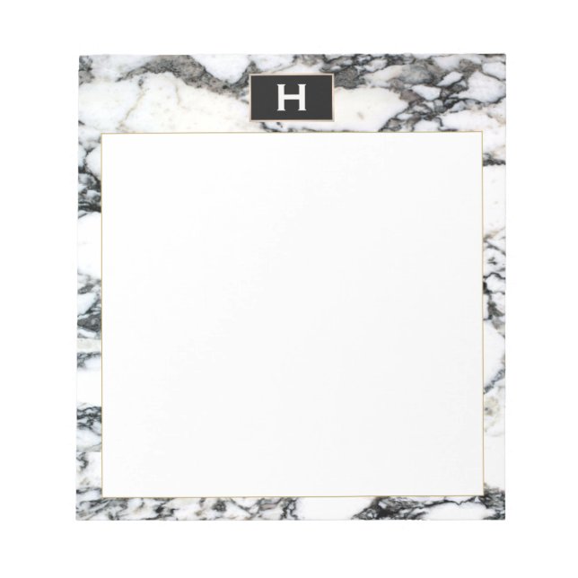 Chic Vintage Monogram Black White Marble Notepad (Front)