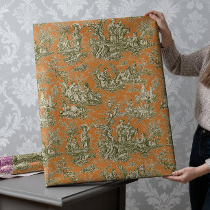 Chic Vintage Orange Grey Toile de Jouy Pattern Wrapping Paper