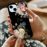 Chic Vintage Personalized Roses & Iris  iPhone 15 Case<br><div class="desc">Beautiful,  timeless and elegant sprays of artistic pink and white roses,  peonies and purple bearded iris with delicate foliage. Includes an editable text field for your personalization and the background colour is customizable.</div>