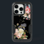 Chic Vintage Personalized Roses & Iris  iPhone 15 Pro Case<br><div class="desc">Beautiful,  timeless and elegant sprays of artistic pink and white roses,  peonies and purple bearded iris with delicate foliage. Includes an editable text field for your personalization and the background colour is customizable.</div>