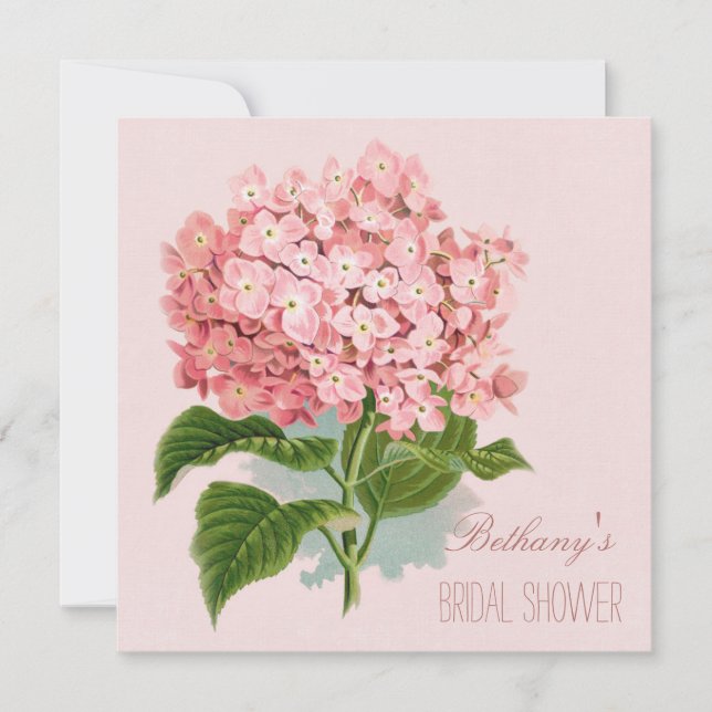 Chic Vintage Pink Hydrangea Flower Bridal Shower Invitation (Front)