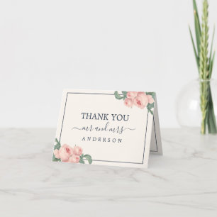 Chic Vintage Pink Rose Off-White Photo Thank You Card