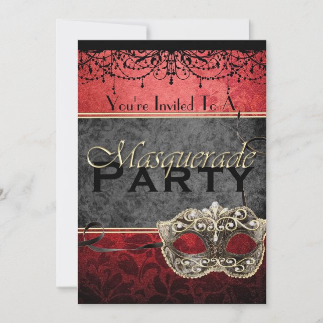 Chic Vintage Red Masquerade Invitations (Front)