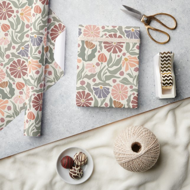 Chic Vintage Retro Flowers - Wrapping Paper Roll (Crafts)