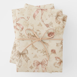 Chic Vintage Ribbon Bows Wrapping Paper