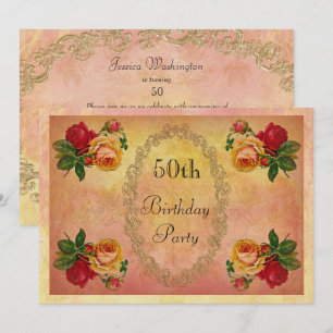 Chic Vintage Roses 50th Birthday Invitation