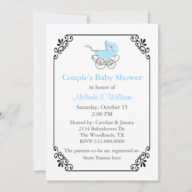 Chic Vintage Style Couple's Baby Shower Invitation (Front)