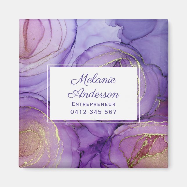 Chic Violet Gold Roses Business Card Magnet (Front)