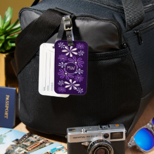 Chic Violet Indigo Flower Doodle Your Initials Luggage Tag
