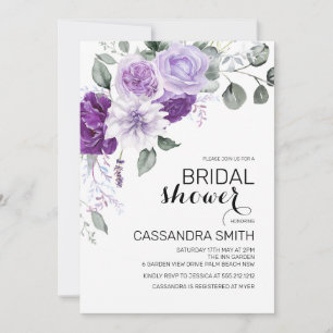 Chic Violet Purple Floral Greenery Bridal Shower Invitation
