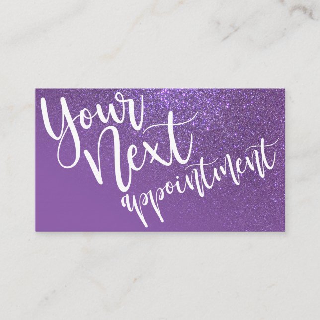 Chic Violet Purple Glitter Gradient Typography Appointment Card (Front)