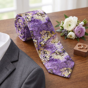 Chic Violet Purple Gold Agate Marble Art Pattern Tie