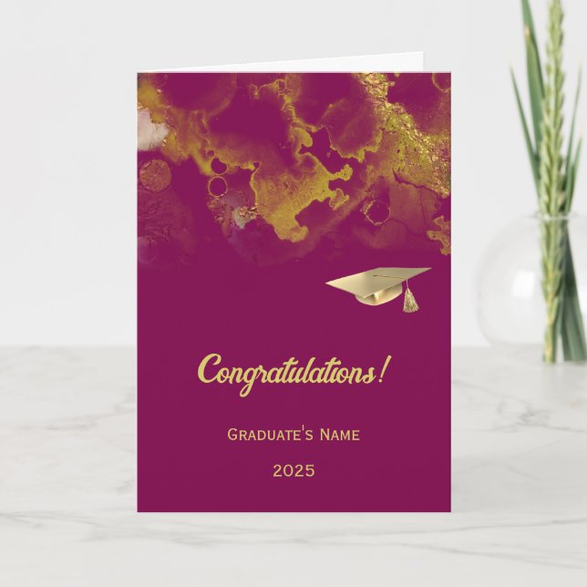 Chic Violet Red Gold Abstract Graduation  Card (Front)