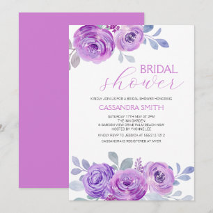 Chic Violet Rose Greenery Floral Bridal Shower Invitation