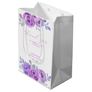 Chic Violet Rose Greenery Floral Bridal Shower Medium Gift Bag