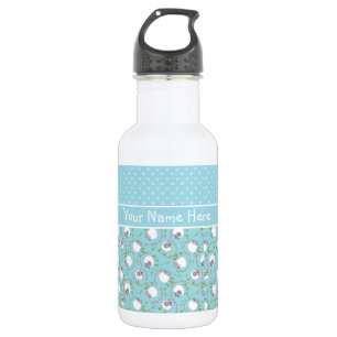 Chic Water Bottle: Blue, White, Fun Sheep Patterns 532 Ml Water Bottle