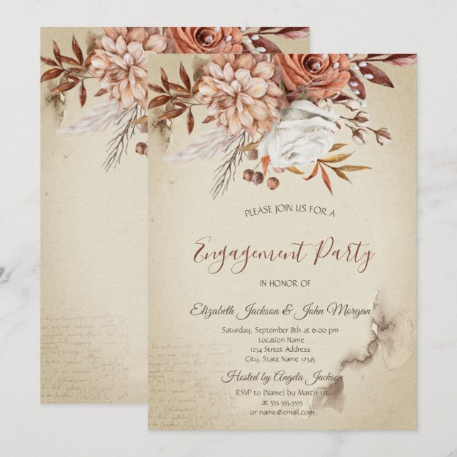 Chic Watercolor Autumn Flowers  Invitation (Front/Back)