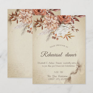 Chic Watercolor Autumn Flowers Rehearsal Dinner Invitation