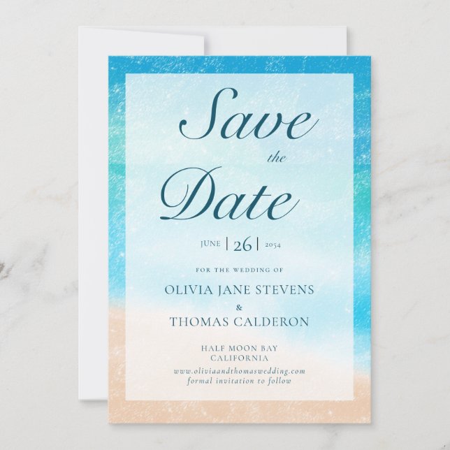 Chic Watercolor Beach Photo Wedding Save the Date Invitation (Front)