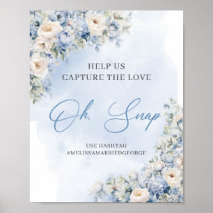 Chic watercolor blue and beige peonies oh snap poster
