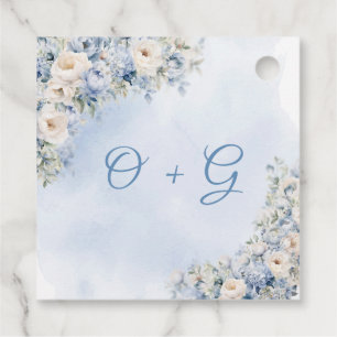 Chic watercolor blue and white flowers monogram favour tags