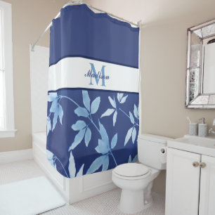 Chic Watercolor Blue Floral Monogram