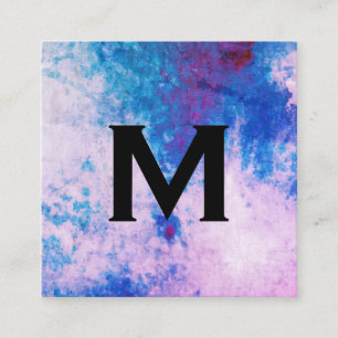 Chic Watercolor blue purple with Monogram Square Business Card