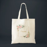 Chic watercolor blush flowers eucalyptus gold tote bag<br><div class="desc">Dive into the world of graphic elegance with this exquisitely designed 'Rustic Blush Pink Roses' calligraphy-based folded program. Adorned with delicate blush pink roses, it beautifully encapsulates nature's romantic foliage paired with eucalyptus greenery. This captivating graphic design piece is framed with a timeless gold aesthetic, making it ideal for crafting...</div>