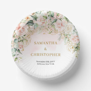 Chic watercolor blush flowers eucalyptus wedding paper plate