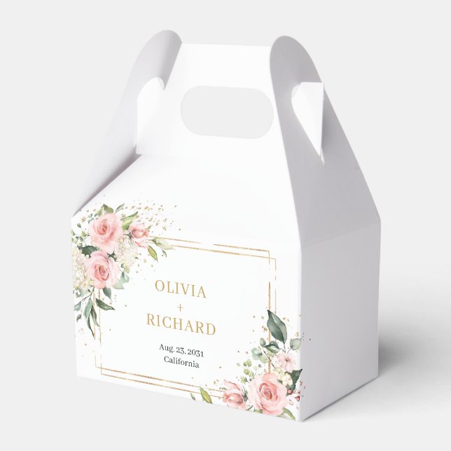 Chic watercolor blush flowers Wedding favour box (Front Side)