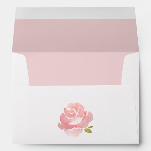 Chic Watercolor Blush Pink Rose Envelope (Back (Bottom))
