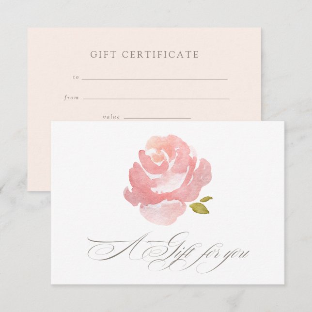 Chic Watercolor Blush Pink Rose Gift Certificate Invitation (Front/Back)