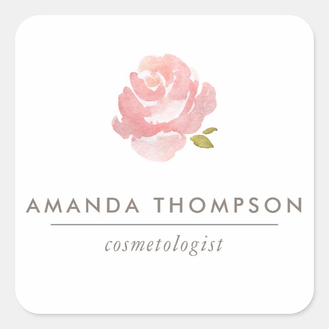 Chic Watercolor Blush Pink Rose Square Sticker (Front)