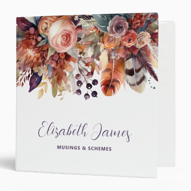 Chic Watercolor Boho Floral Autumn Personalized Binder (Front/Inside)