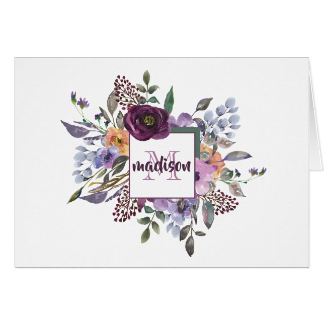 Chic Watercolor Bouquet Frame Personal Note Card (Front Horizontal)