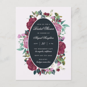 Chic Watercolor Burgundy Floral Bridal Shower Invitation Postcard