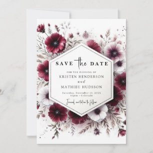 Chic Watercolor Burgundy Wedding Save The Date