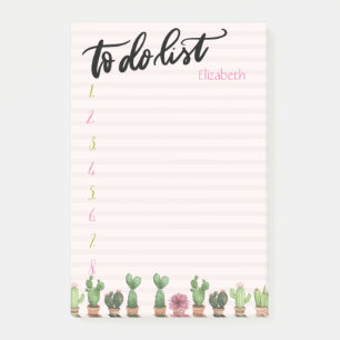 Chic Watercolor Cactus Pink Stripes To Do List  Post-it Notes