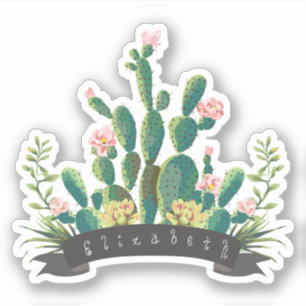 Chic Watercolor Cactus Planter Personalized Name