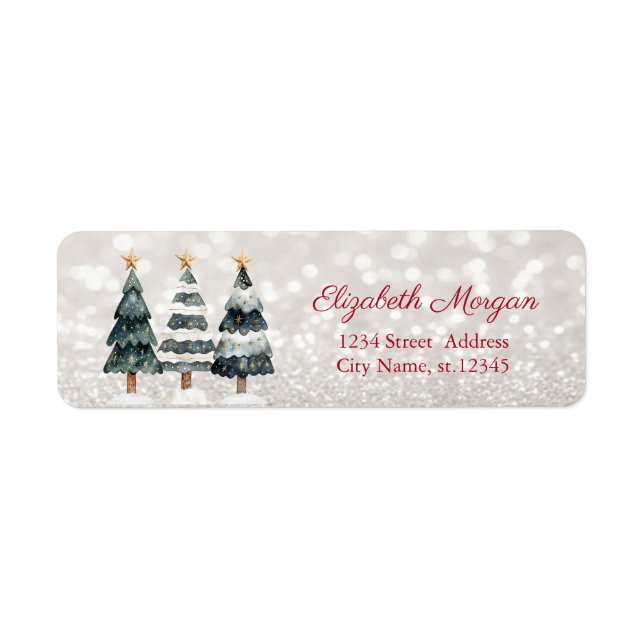 Chic Watercolor Christmas Trees, Bokeh  (Front)