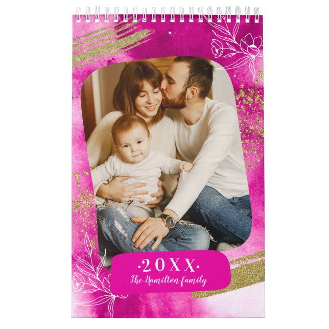 Chic Watercolor Custom Photo  2022 Family Calendar (Cover)