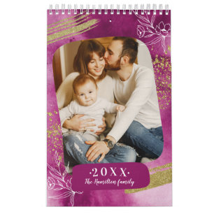 Chic Watercolor Custom Photo 2022 Family Calendar