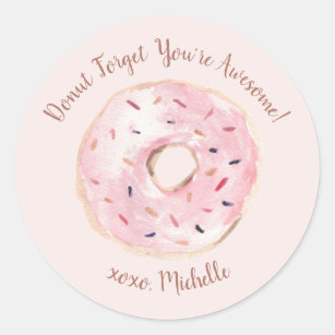 Chic Watercolor Doughnut Forget You're Awesome Cus Classic Round Sticker