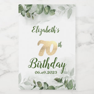 Chic Watercolor Eucalyptus Greenery 70th Birthday  Wine Label