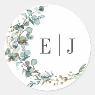 Chic Watercolor Eucalyptus Wedding Envelope Seals