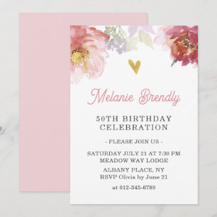 Chic Watercolor Floral 50e anniversaire Invitation