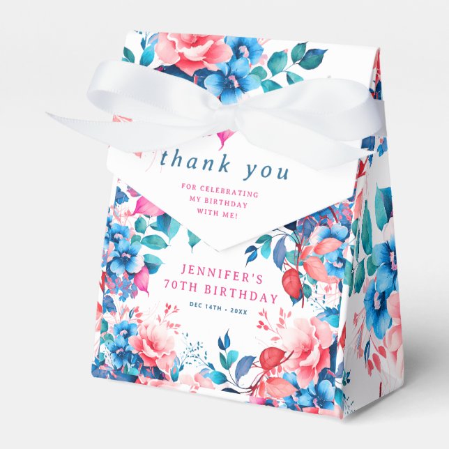 Chic Watercolor Floral 70th Birthday  Favor Box (Front Side)
