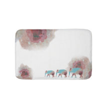 Chic Watercolor Floral And Elephant Bath Mat
