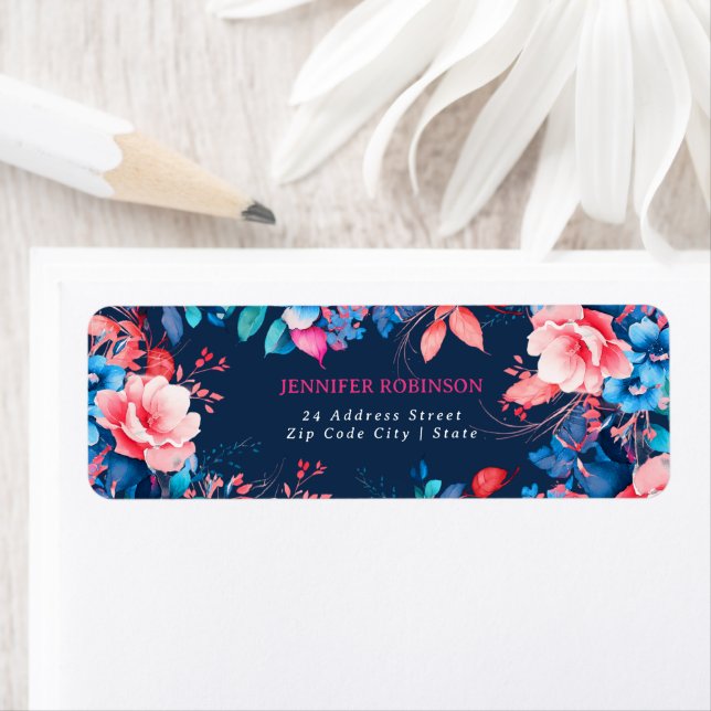 Chic Watercolor Floral Birthday Party Navy Blue  (Insitu)